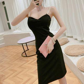 Faux Pearl Strap Midi A-line Dress