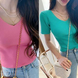 Short-sleeve Rib-knit Cropped Top