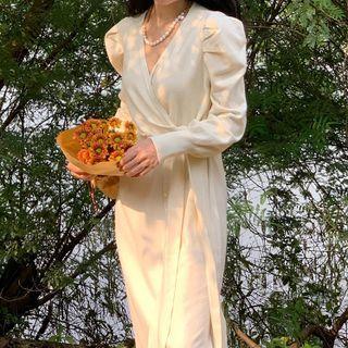 Long-sleeve Knit Midi Wrap Dress