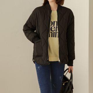 Curve-hem Zip Quilted Jacket