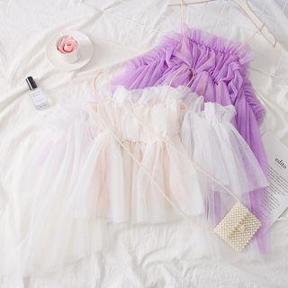 Off-shoulder Ruffled Mesh Top