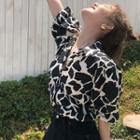 Short-sleeve Animal Print Shirt Black - One Size