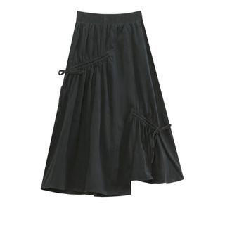 Drawstring Slit Asymmetrical A-line Midi Skirt
