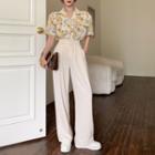 Short-sleeve Floral Print Shirt / Wide Leg Dress Pants