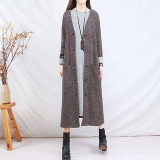 V-neck Long Cardigan Multicolor Dots - Red - One Size