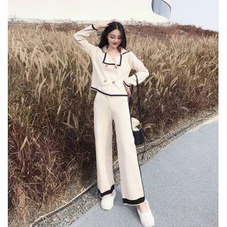 Double-breasted Long-sleeve Knit Top / Wide-leg Pants