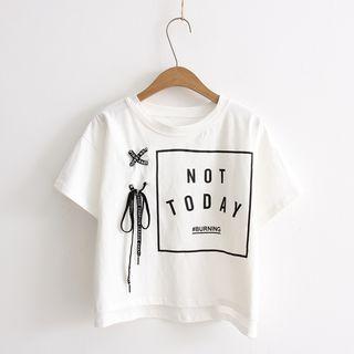 Short-sleeve Printed Lace Up T-shirt