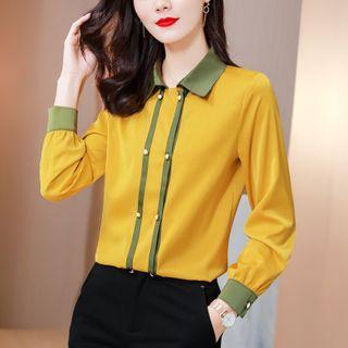 Contrast Collar Double-breasted Blouse