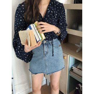 Ruffle-collar Dotted Blouse