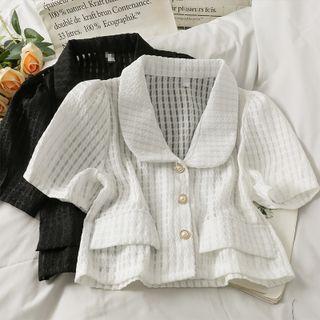 Puff-sleeve Sheer Crop Shirt