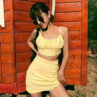 Spaghetti Strap Plain Cropped Top / Mini Skirt