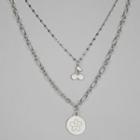 Layered Flower & Cherry Pendant Necklace Silver - One Size