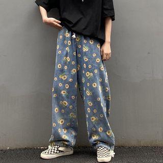 Floral Print Wide-leg Jeans