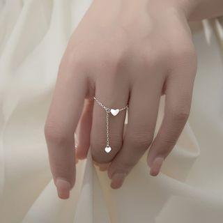 Heart Chained Sterling Silver Ring Silver - One Size