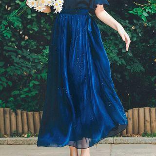 Iridescent Mesh A-line Midi Skirt