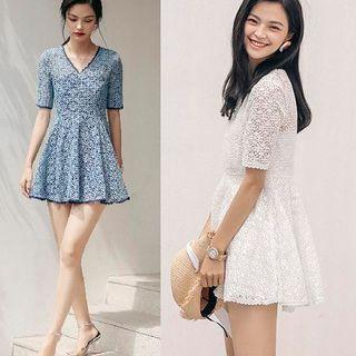 V-neck Lace A-line Dress