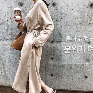 V-neck Long T-shirt Dress With Sash