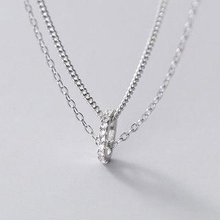 925 Sterling Silver Rhinestone Layered Necklace As Shown In Figure - One Size