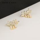 Butterfly Rhinestone Alloy Earring 1 Pair - Earring - Butterfly & Fringed - Gold & White - One Size