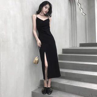 Spaghetti Strap Side-slit Midi Dress