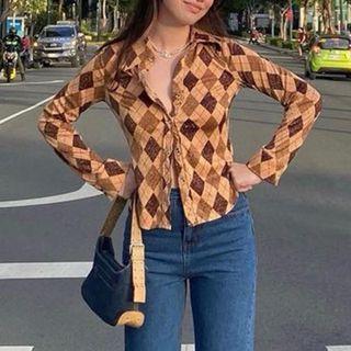 Long Sleeve Check Print Button-through Shirt