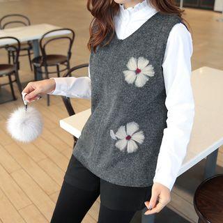 Floral Pattern Wool Blend Knit Vest
