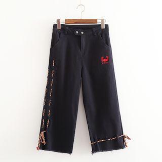 Crab Embroidered Cropped Wide Leg Pants