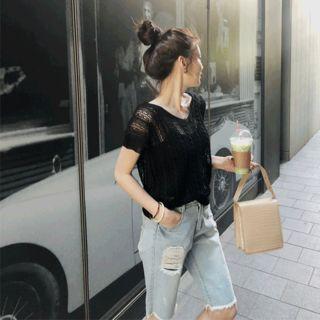 Lace-up Back Open-knit Top
