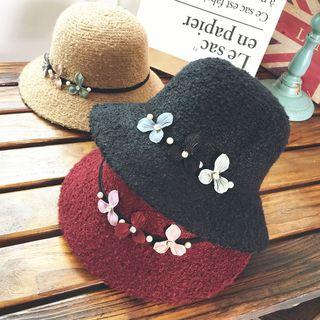 Floral Embellished Knit Bucket Hat