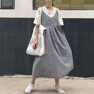 Plaid Spaghetti-strap A-line Midi Dress