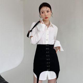 Cut-out Shirt / Mini Pencil Skirt