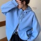 Fleece-lined Hooded Zip Jacket Sky Blue - One Size