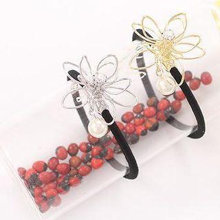 Faux Pearl Hollow Flower Hair Tie