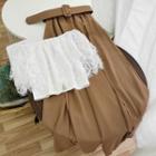 Set: Off-shoulder Lace Crop Top + A-line Midi Skirt