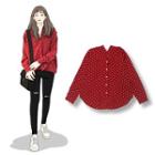 Dotted V-neck Blouse Red - One Size
