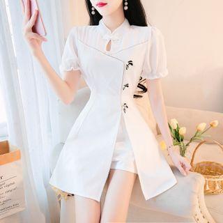 Set: Short-sleeve Slit-side Sheath Dress + Shorts