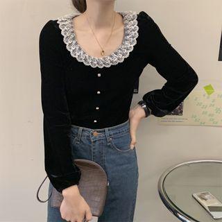 Lace Velvet T-shirt As Shown In Figure - One Size