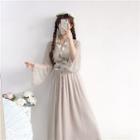 Long Light Jacket / Set: A-line Midi Skirt + Belt