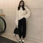 Cable-knit Sweater / Cropped Baggy Pants