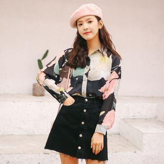 Flower Print Blouse As Shown In Figure - One Size