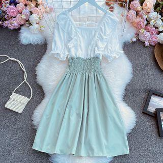 Two-tone Ruffled A-line Dress