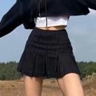 High-waist Striped Mini Pleated Skirt
