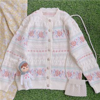 Floral Cardigan Beige - One Size