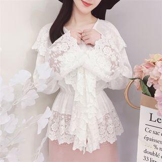 V-neck Long-sleeve Lace Blouse