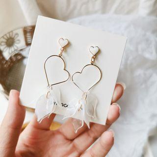 Heart & Feather Drop Earring / Clip-on Earring