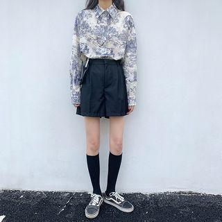 Long-sleeve Printed Shirt / Wide-leg Shorts