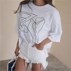 Elbow-sleeve Illustrations T-shirt