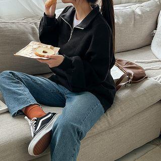 Plus Size Zipped Waffle Sweatshirt