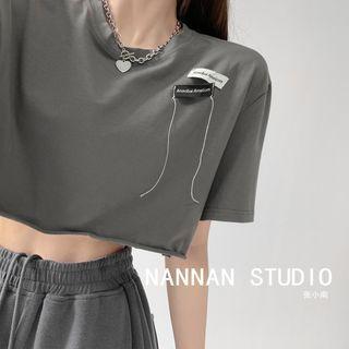 Labeled Loose-fit Crop T-shirt In 5 Colors