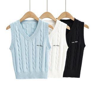 Lettering Cable Knit Sweater Vest